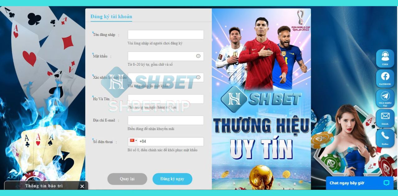 Điền đầy đủ thông tin đăng ký tại nhà cái SHBET 